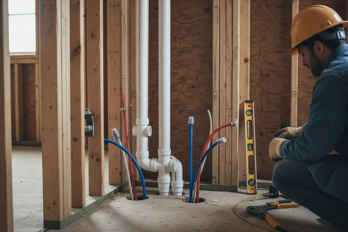 Drain and supply rough-in during Leak Detection in Queens Village